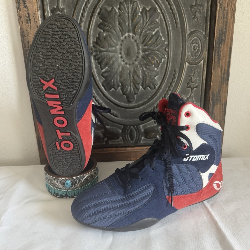 Otomix M3000 Weightlifting Bodybuilding Shoes Mens 10.5 Womens 12 Red White Blue